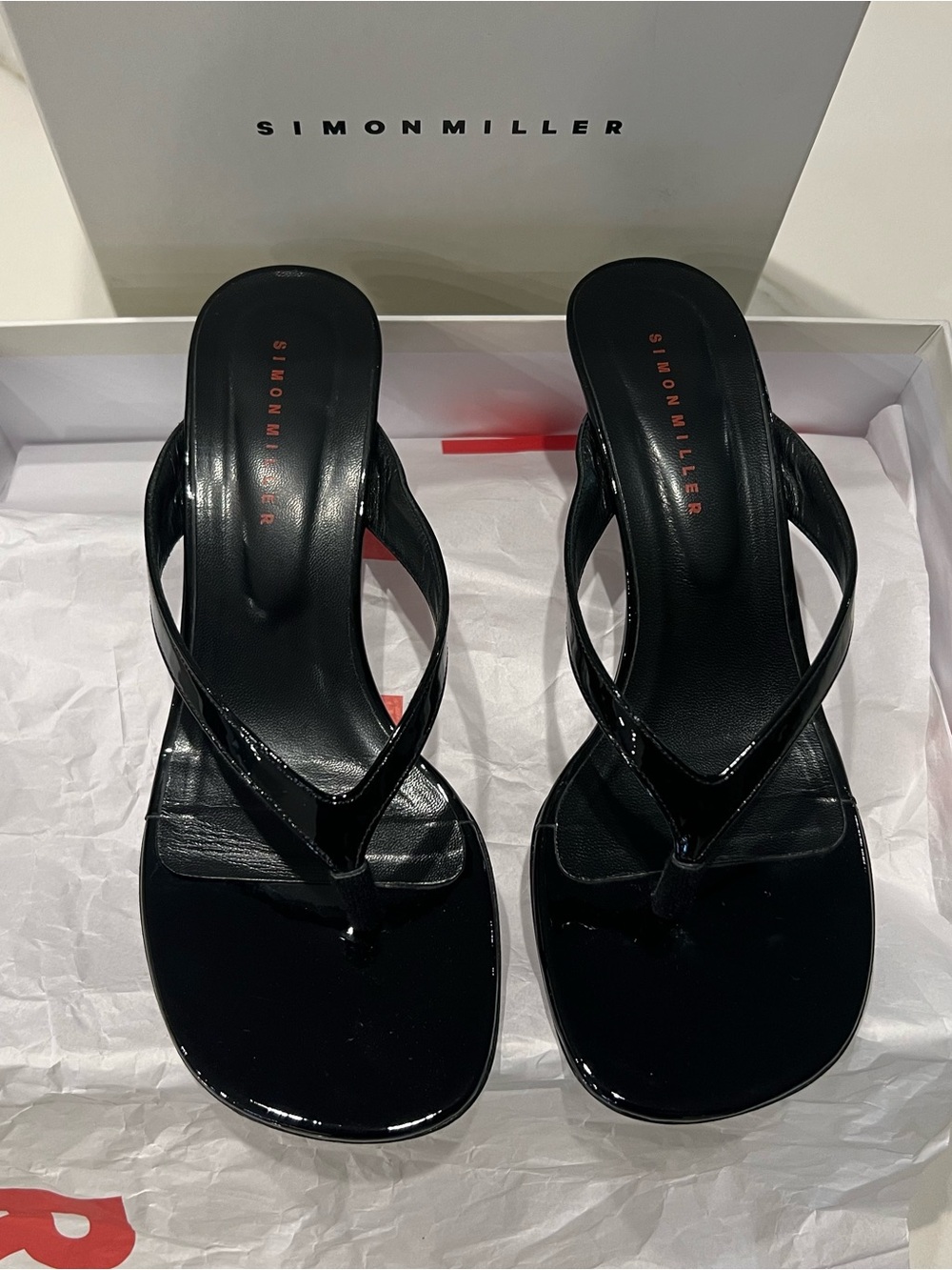 Simon Miller Black Patent Beep Thong Heels